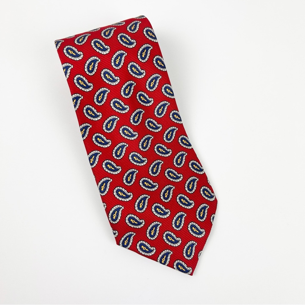 Lauren Ralph Lauren 100% silk paisley red blue yellow tie   58.5”
